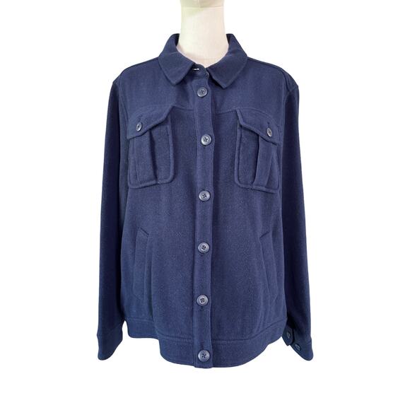 J.Crew Navy Wool Blend Utility Overshirt Jacket Women's XL Button Front - Picture 1 of 8